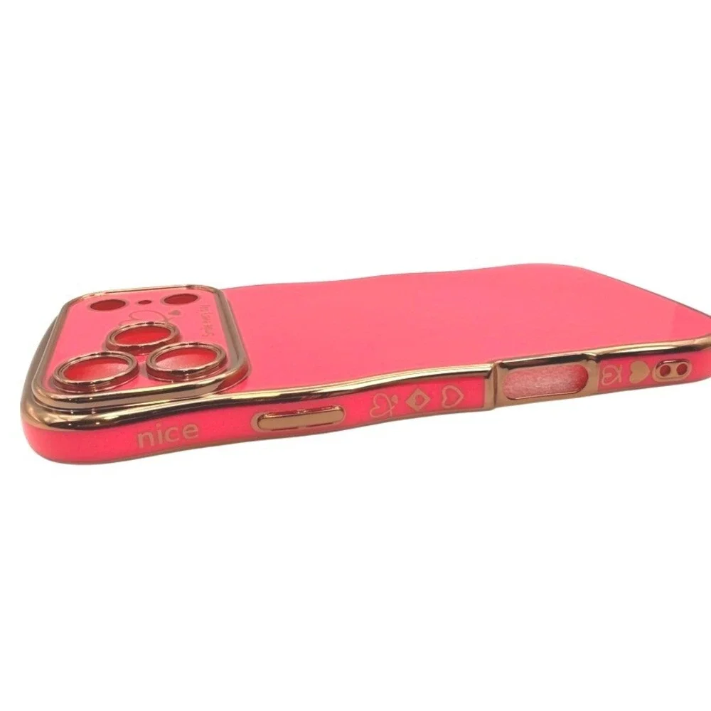 Wavy iPhone 17 ProMax Case Hot Pink Gold Heart Smile Everyday Cute Bright